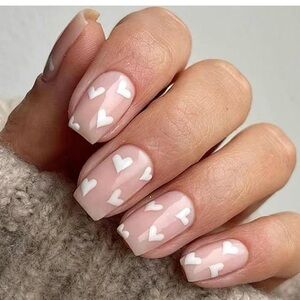 Valentines Nails Press on Nails Short Square Fake Nails with Designs Heart